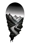 road and mountain range merging tattoo design idea