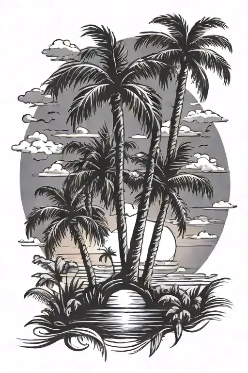 palm trees sunset blended into something cool design tattoo design idea