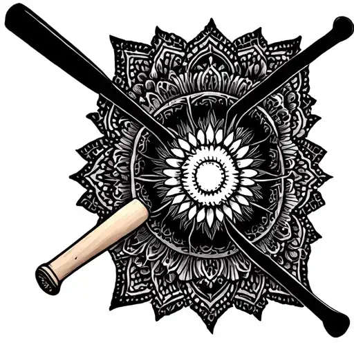•	A mandala design (symmetrical circular pattern, spiritual vibe)	•	Inside the mandala:	•	A cricket bat & ball crosse tattoo design idea