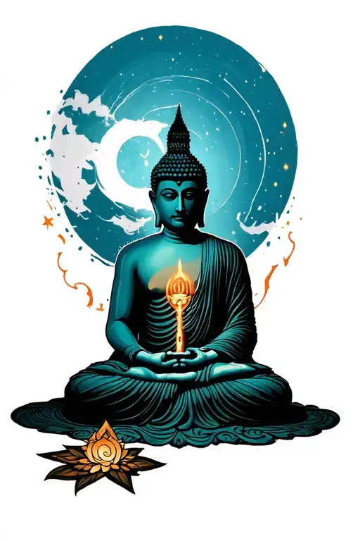 Islam vs Antichrist vs Buddha sitting tattoo design idea