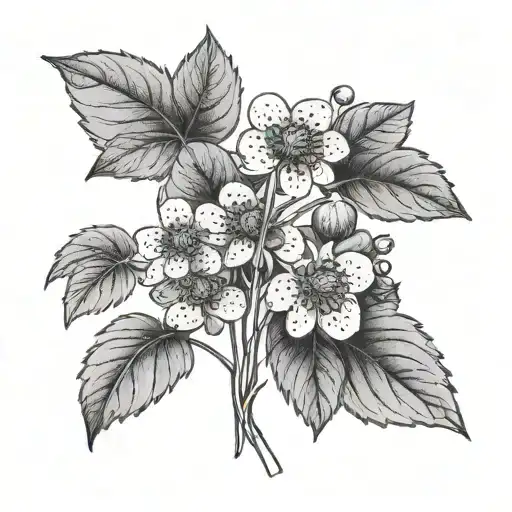wild strawberry plant leaves and flowers growing tattoo design idea