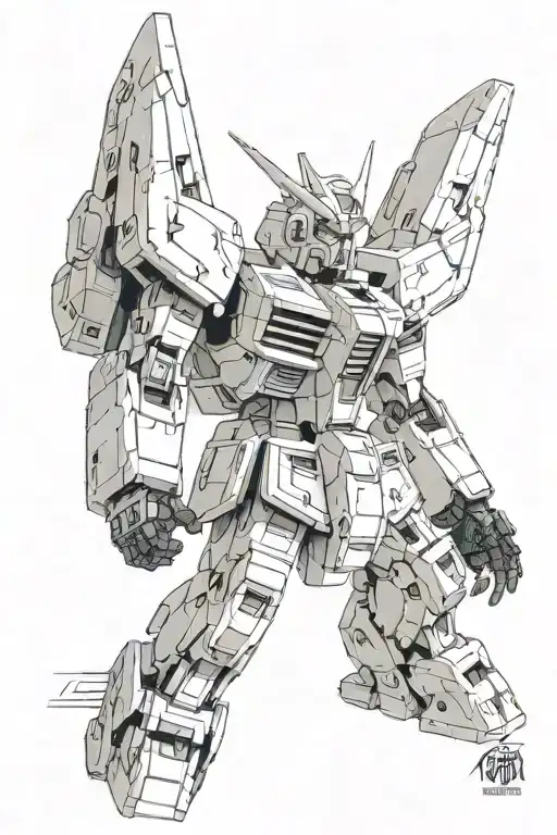 gundam mech being printed tattoo design idea