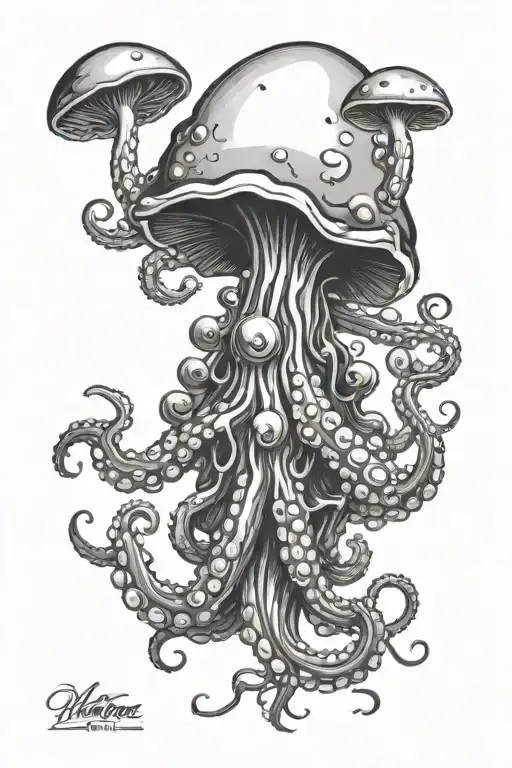 Mushroom Octopus tattoo design idea