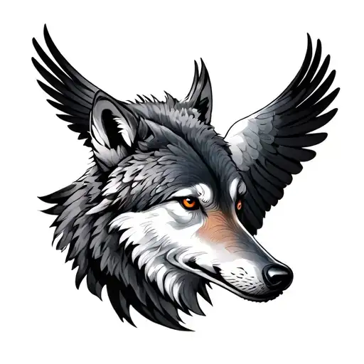 Doves and a furious wolf tattoo design idea