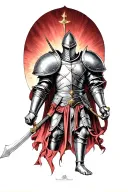 Black Knight from Monty Python and the Holy Grail, in bold blackwork tattoo style, limbs missing, surreal and absurd, ca tattoo design idea