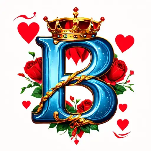 letter b with king of hearts crown  tattoo design idea