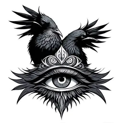 Norse god Odin one eye with two ravens in Maori style tribal tattoo  tattoo design idea