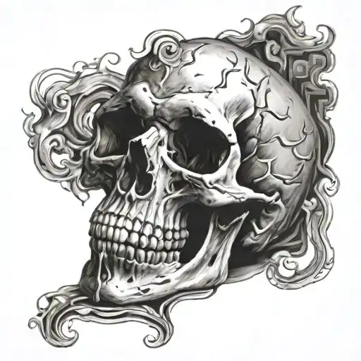 candle burning into a skull with smoke around it tattoo design idea