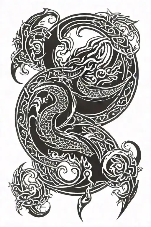 Leviathan and Poseidon in a circle tattoo design idea