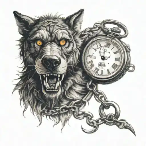 werewolf eyes and pocket watch with numbers tattoo design idea