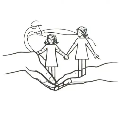 father and 2 daughter holding hands tattoo design idea