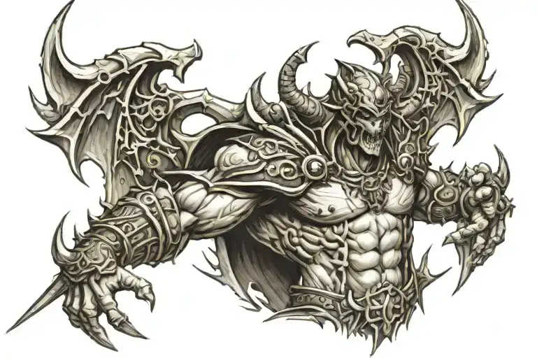 Diablo from the diablo franchise done in black and grey, as an inner arm half sleeve. it should mesh with my kitava tat tattoo design idea