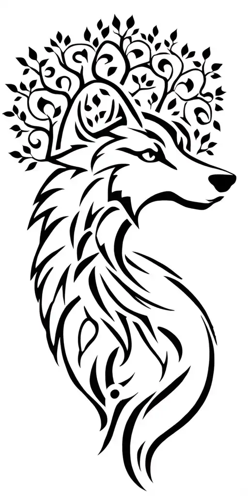 Wolf fox tree of life triskele celtic knots Irish forest  tattoo design idea