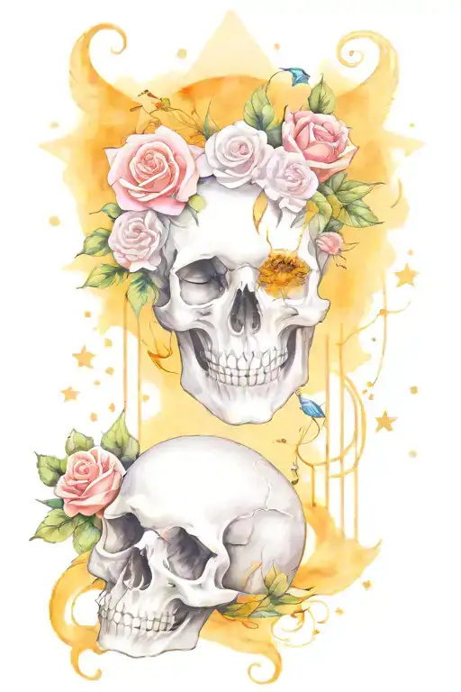 stars moon dreamer catcher faries roses skull tattoo design idea