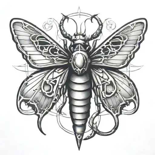 cyber sigil moth black and grey tattoo tattoo design idea