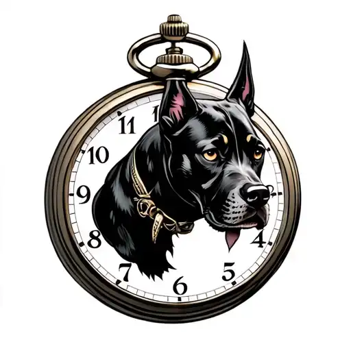 pocket watch with black malanois devil dog tattoo design idea