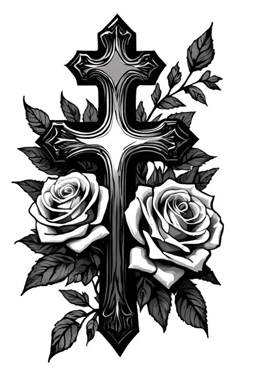 cross and roses tattoo design idea