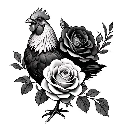 roses and chicken tattoo design idea