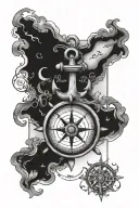anchor and compass surrounded with names Declan and Eloyse tattoo design idea
