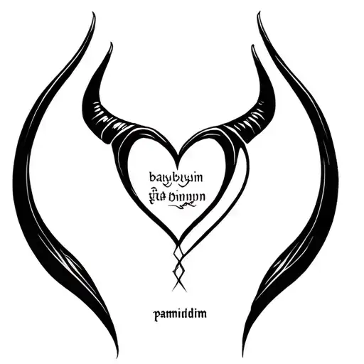 A tattoo of maleficent horn that connects to a heart, and under that is a baybayin word of "panimdim" tattoo design idea