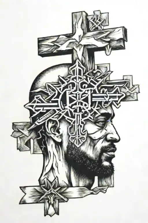 jesus is amazing and a malcom  x head and a mlk head and three crosses  tattoo design idea