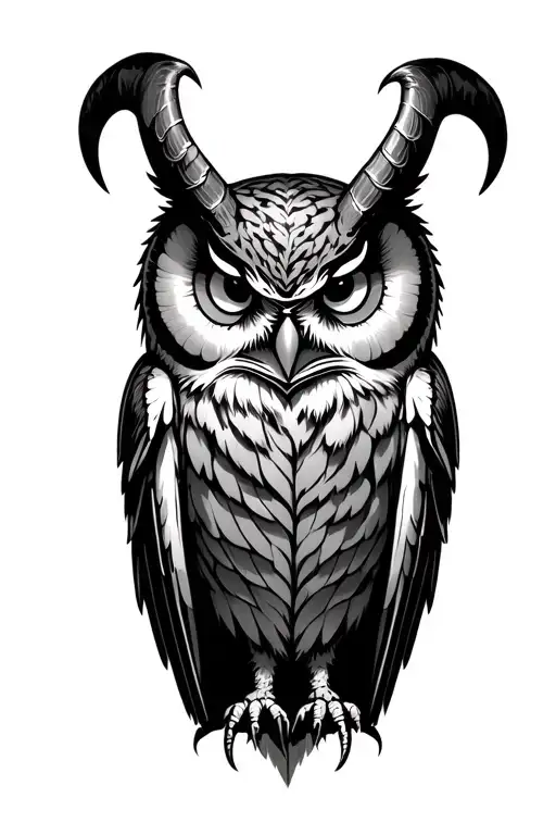 xl evil owl with horns facing forward tattoo design idea