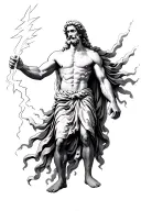 Zeus holding a lightning bolt tattoo design idea
