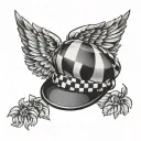 checkered flat cap with wings flying tattoo design idea