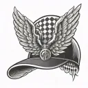 checkered flat cap with wings flying tattoo design idea