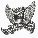 checkered flat cap with wings flying tattoo design idea