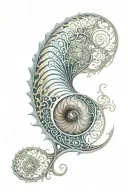 Fractal nautilus shell surrounded by swirling tattoo design idea