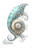 Fractal nautilus shell surrounded by swirling tattoo design idea