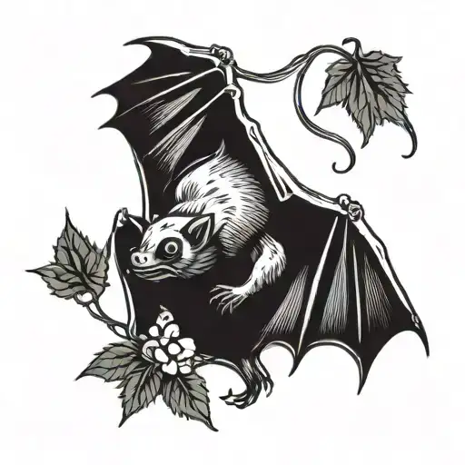 traditional fruit bat hanging tattoo design idea