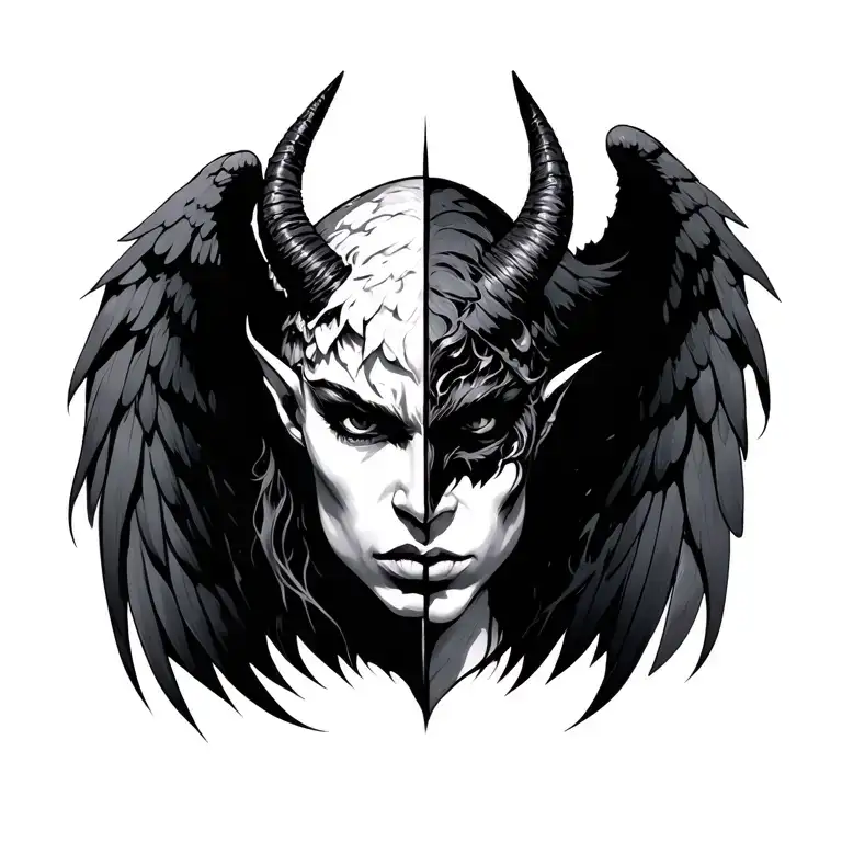 devil half angel tattoo design idea