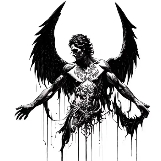 Lucifer fallen angel, multiple pieces arranged tattoo design idea