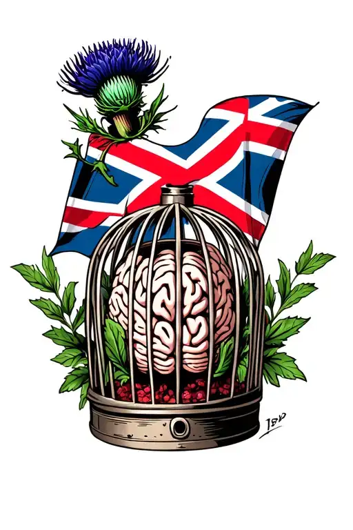 brain cage dementia scottish flag and thistle tattoo design idea