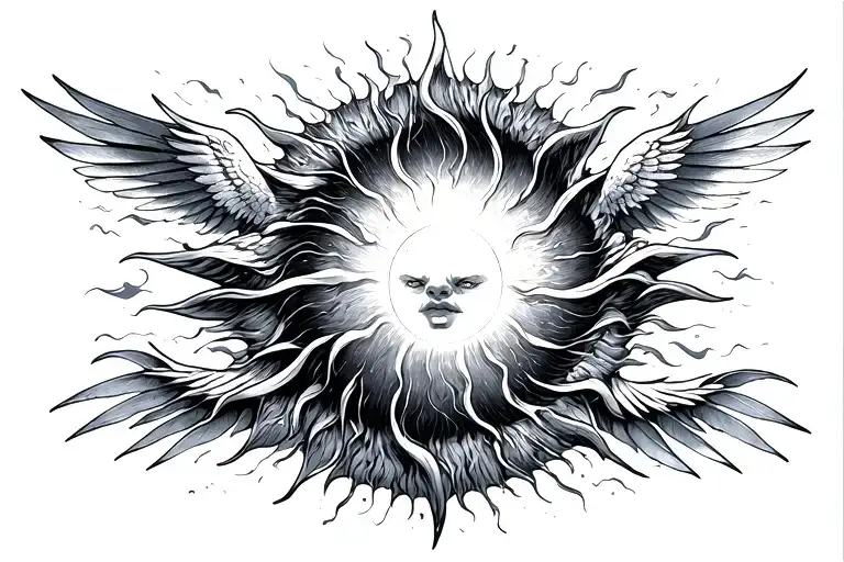 I flew beyond the sun before it was time, Burning all the gold that held me inside my shell tattoo design idea