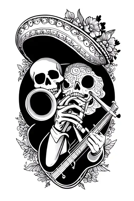 mariachi decorations a skeleton playing the trumpet tattoo design idea