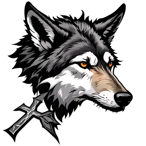 wolf and cross tattoo tattoo design idea