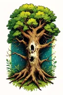 A tree split in half, on sid is heathy, ona one is dead tattoo design idea