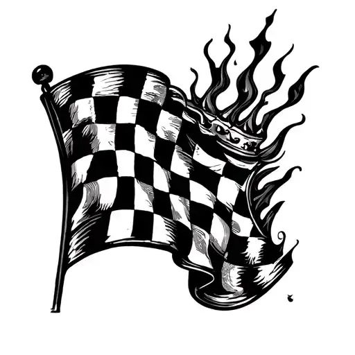 burning checkered finish flag tattoo design idea