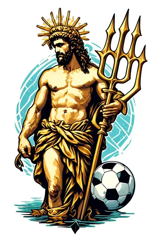 Poseidon's trident with a soccer ball tattoo design idea