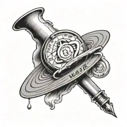 Vivienne Westwood's Saturn tattoo design as a lighter burning a piece of paper with the words "never a waste" written on it tattoo design idea