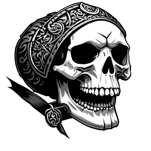 Old Norse Warrior Skull wearing a gi and bjj black belt tattoo design idea
