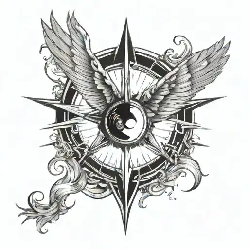 6 winged eyed light rays tattoo design idea