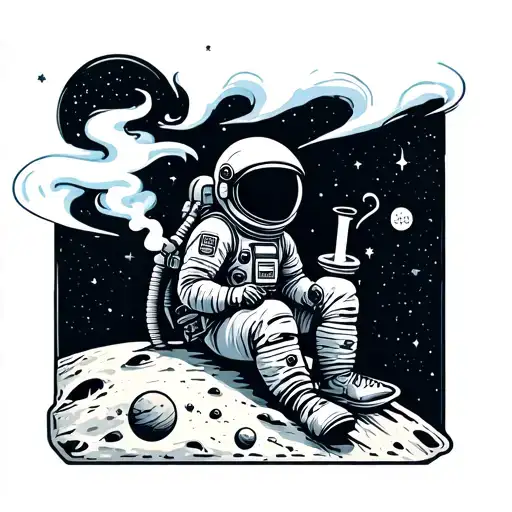 Picture an astronaut in a spacesuit sitting on the moon and going to smoke a bong. You can add stars and planets to the station tattoo design idea