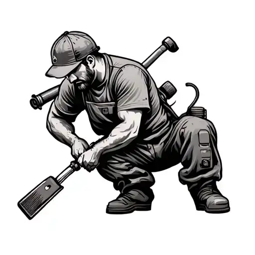 landscaper working blue collar tattoo design idea