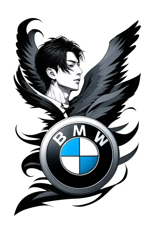 jin jang with bmw logo incorporated tattoo design idea