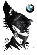 jin jang with bmw logo incorporated tattoo design idea