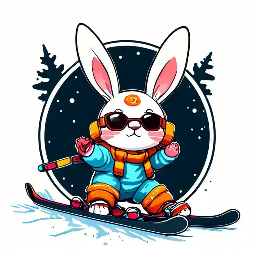 skiing bunny cute tattoo design idea